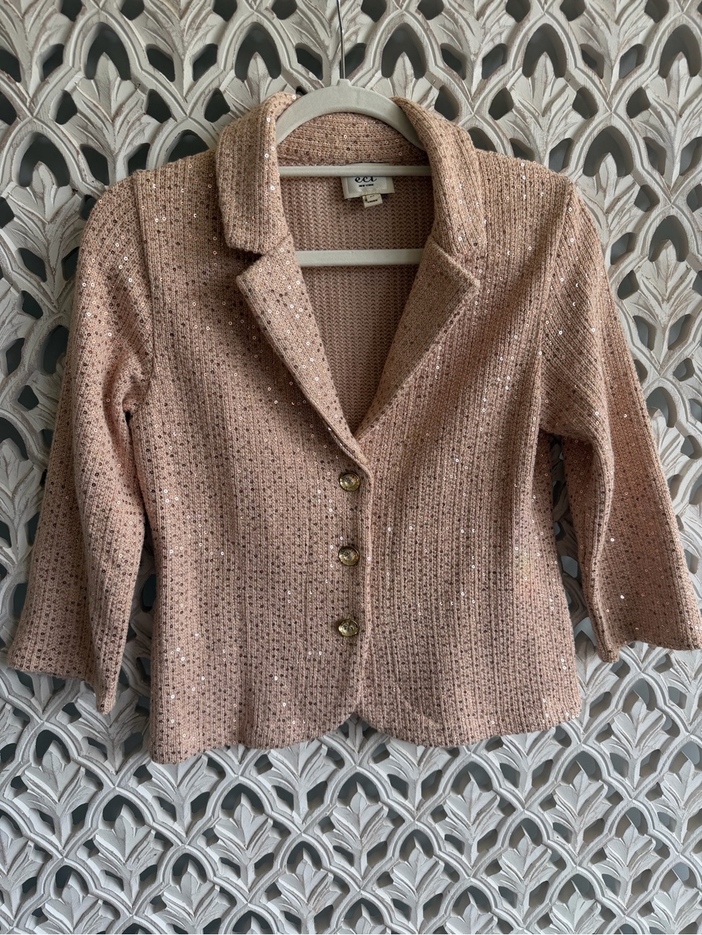 ECI New York Women’s Sequin Knit Blazer Size M Rose Gold Pink
